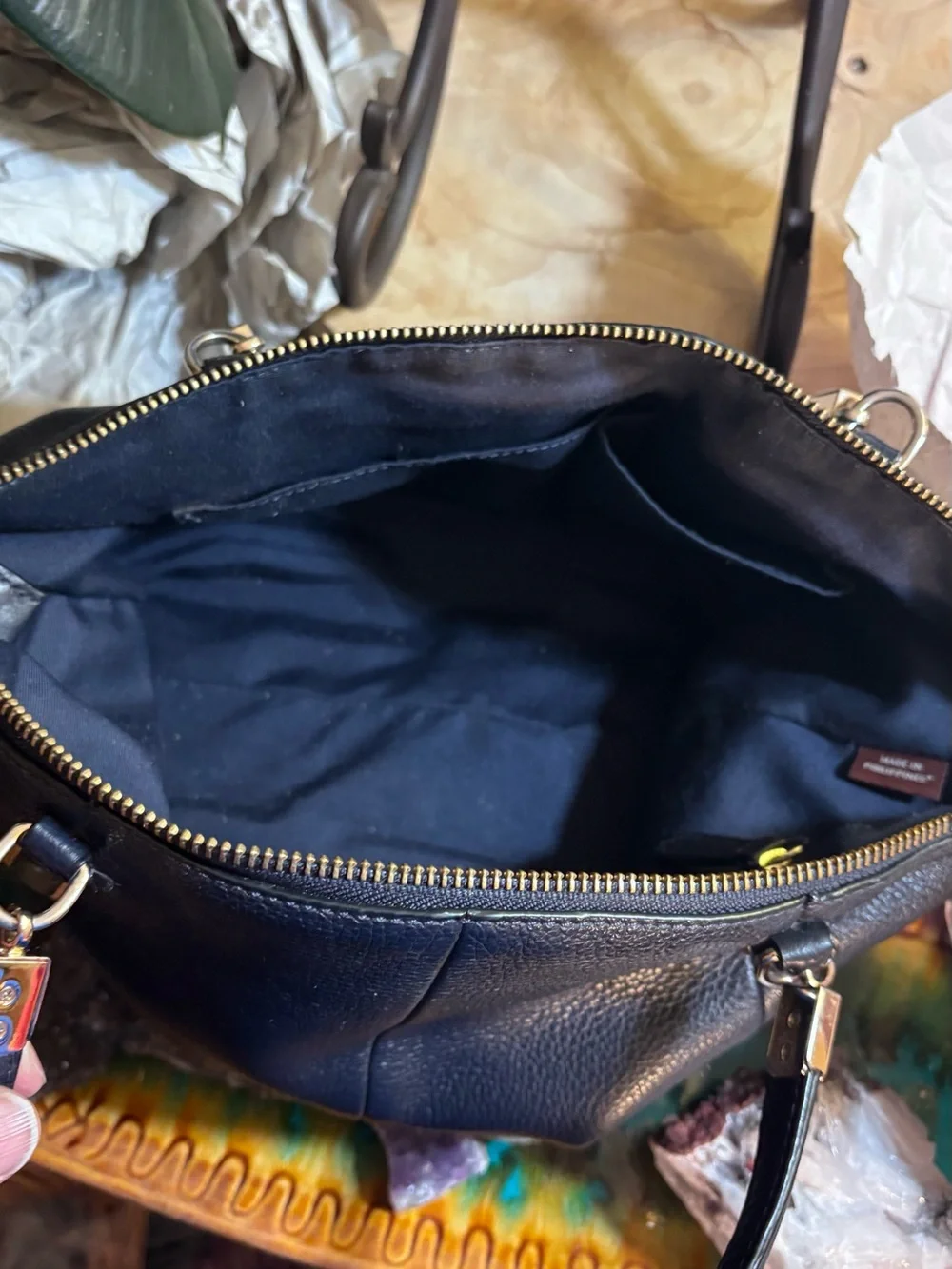 Coach Pebbled Leather Black Satchel Crossbody Bag Gold Hardware - Picture 9 of 9